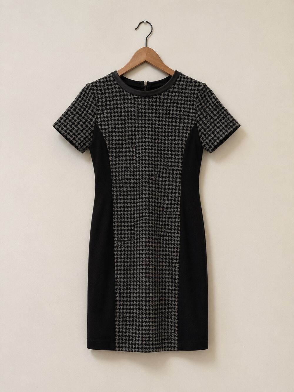 J.Crew Wool Houndstooth Sheath Dress Black Gray Short Sleeve Career Size 00